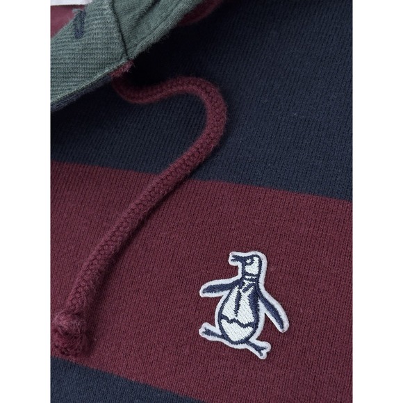 Penguin Munsingwear Rugby Hooded Sweatshirt Mens L Navy Burgundy Green Pullover - Picture 4 of 10